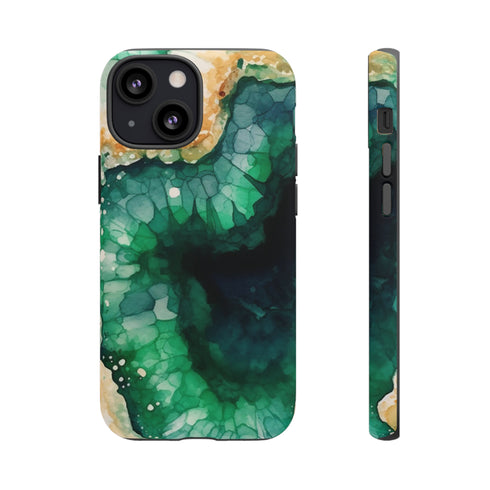 Green Geode in Watercolor - Impact Resistant Phone Case iPhone 13 Mini Matte